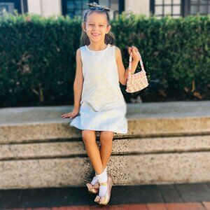 Rachael Zoe Sleeveless A-Line Dress Faux Pearls Collar Gold Tapestry Floral Sz 6